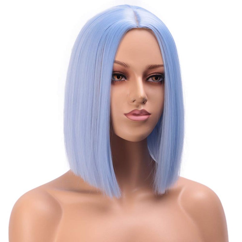 ENTRANCED STYLES Light Blue Wig Synthetic Straight Hair Bob Cut Wig Middle Part Shoulder Length Fashion Bob Wigs for Women Cosplay Wig - Image 2